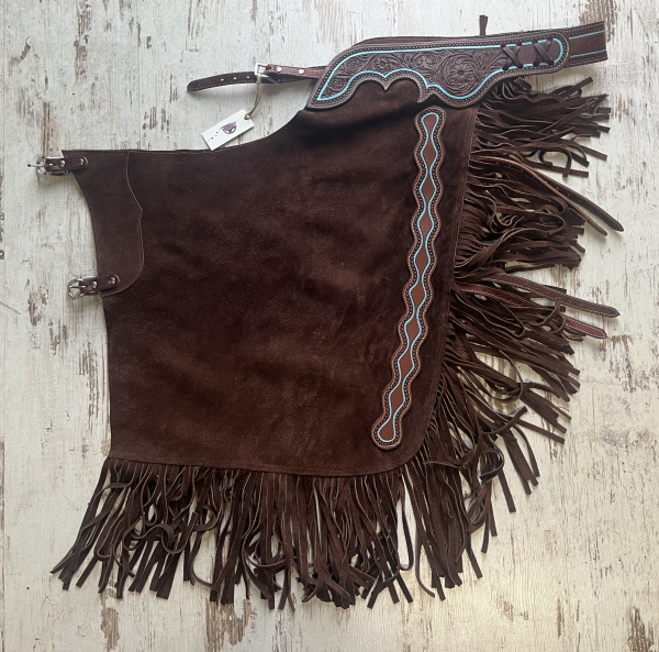 Chinks braun Wildleder mit farbigen Piping türkis